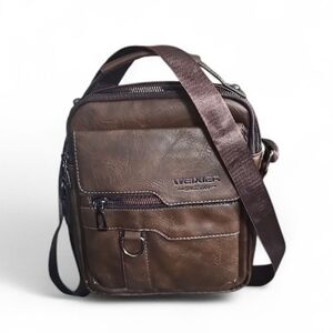 Weixier Brown Faux Leather Crossbody Bag Unisex Small Messenger Travel Satchel